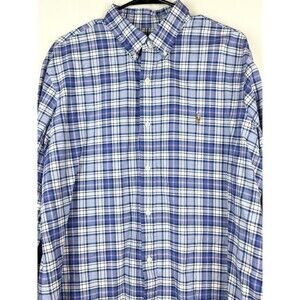 Ralph Lauren Men's Blue Red Plaid Button Down Long Sleeve Classic Fit Shirt, XL